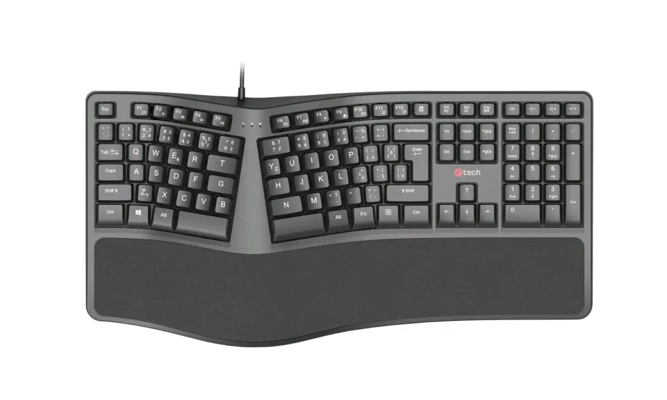 C-TECH klávesnice KB-113E USB, ERGO, černá, CZ/SK