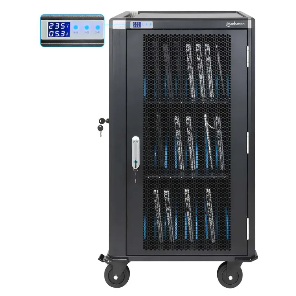 MANHATTAN nabíjecí vozík pro notebooky, 30 míst. 30 portů, až 16", AC, 2300W