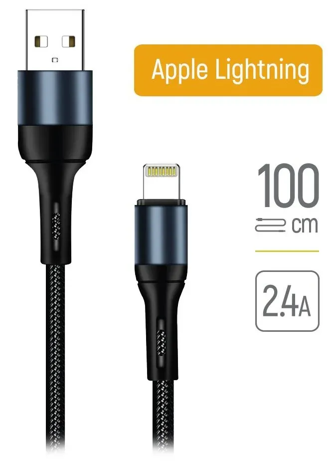 Colorway Datový Kabel USB/ Apple Lightning/ 2.4A/ Nylon/ 1m/ Černý