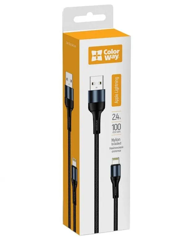 Colorway Datový Kabel USB/ Apple Lightning/ 2.4A/ Nylon/ 1m/ Černý