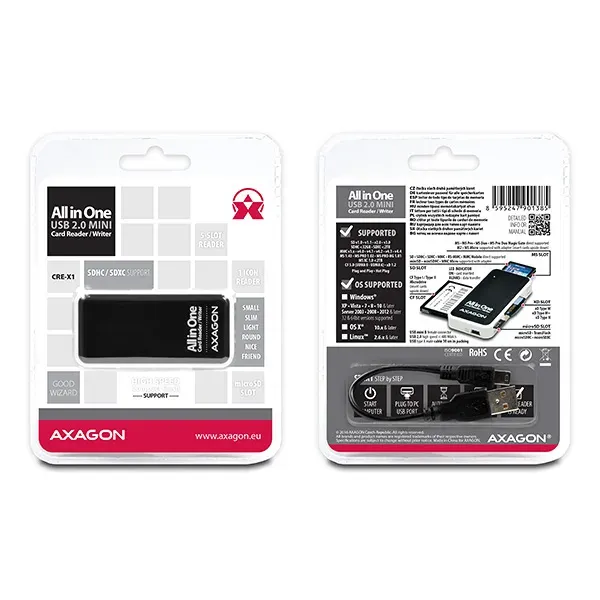 AXAGON CRE-X1, USB 2.0 externí MINI čtečka 5-slot ALL-IN-ONE