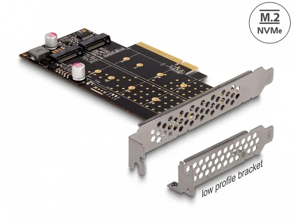 Delock Karta PCI Express x8 na 2 x interní M.2 Key M NVMe - rozvětvení - Low Pro (89837)