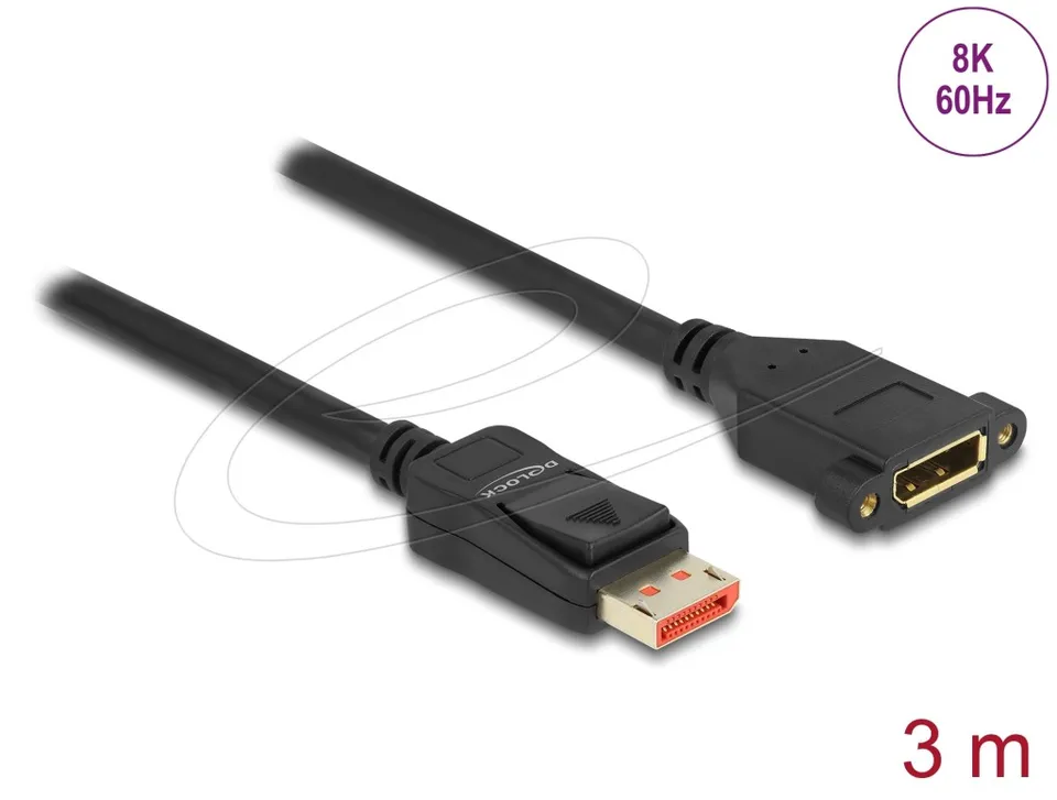 Delock DisplayPort prodlužovací kabel s panelovým uchycením 8K 60 Hz 3 m