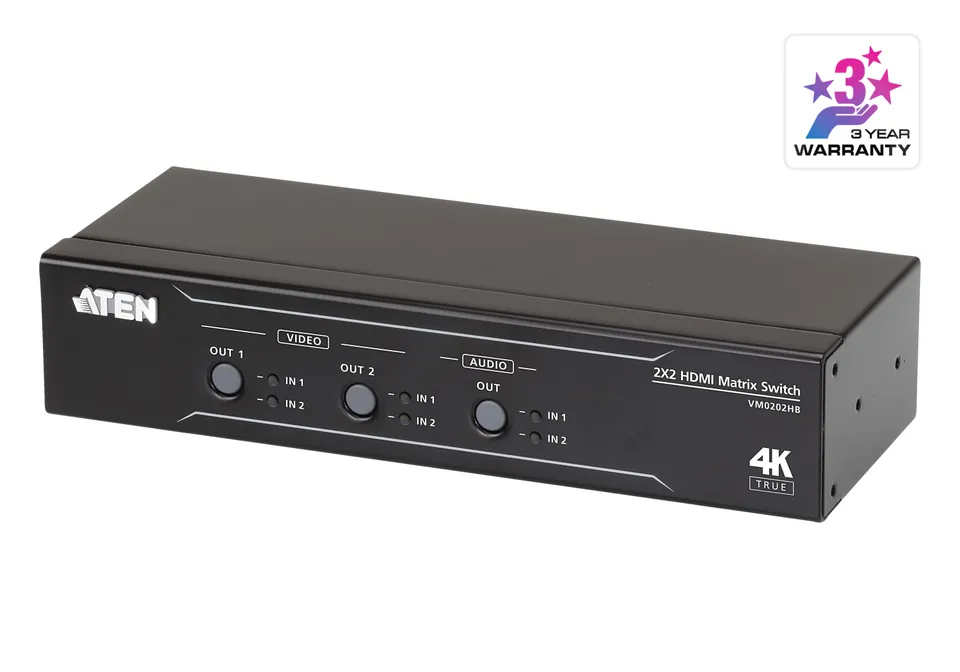 ATEN VM0202HB 2 x 2 True 4K HDMI Matrix Switch with Audio De-Embedder