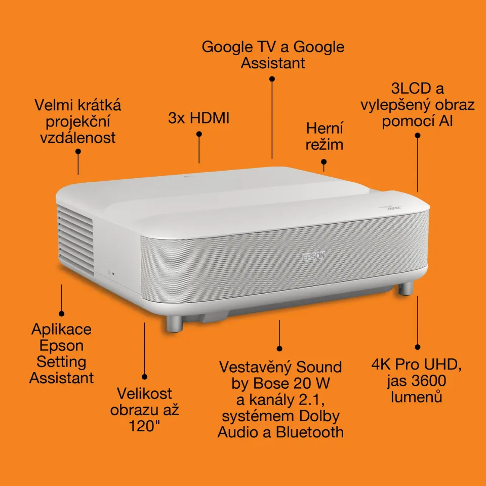 EPSON projektor EH-LS670W diamantová bílá, 4K PRO-UHD, 3600lm, HDMI, USB, Google TV, 240Hz