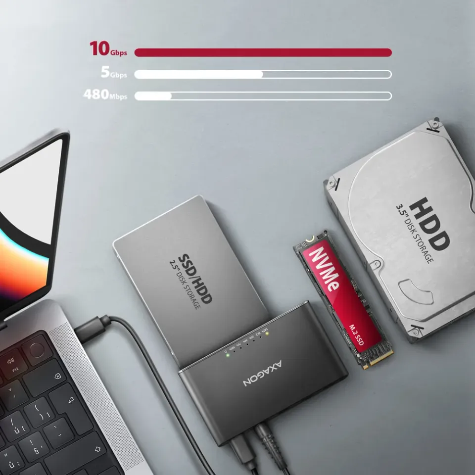AXAGON ADSA-CC USB-C 10Gbps - NVMe M.2 SSD & SATA 2.5"/3.5" SSD/HDD CLONE MASTER