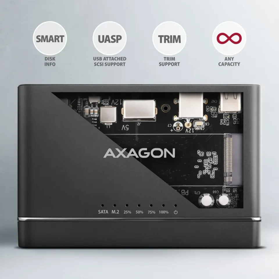 AXAGON ADSA-CC USB-C 10Gbps - NVMe M.2 SSD & SATA 2.5"/3.5" SSD/HDD CLONE MASTER