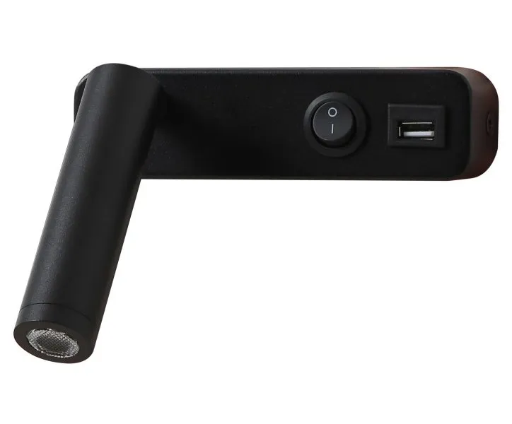 IMMAX GOAL designové nástěnné LED svítidlo, vypínač, USB, 3W, černé