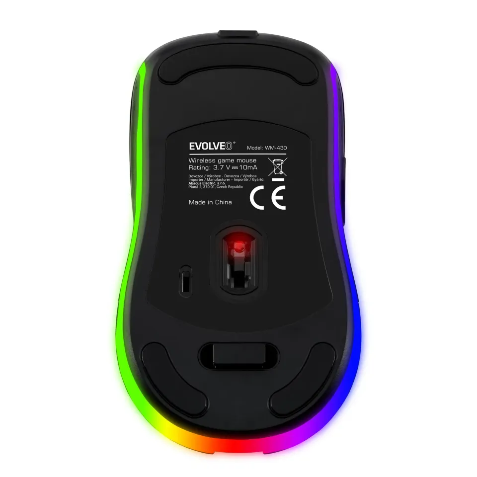 EVOLVEO WM430 - herní, optická, bezdrátová myš, RGB podsvícení , 2400 DPI, USB