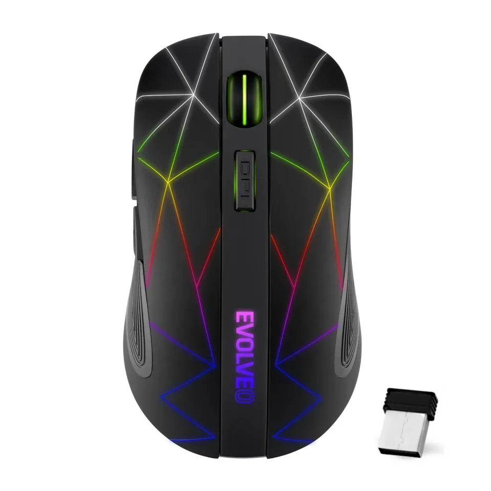 EVOLVEO WM430 - herní, optická, bezdrátová myš, RGB podsvícení , 2400 DPI, USB