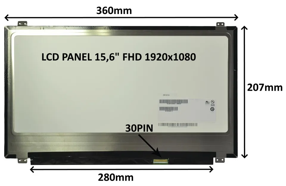 LCD PANEL 15,6" FHD 1920x1080 30PIN MATNÝ IPS / ÚCHYTY NAHOŘE A DOLE