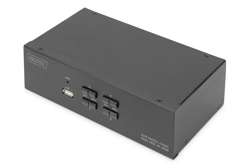 DIGITUS KVM switch, 4 porty, duální displej, 4K, HDMI®