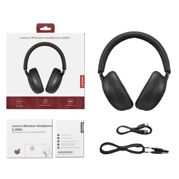 Lenovo Wireless Headphone 2000 = bezdrátová (BT 6.0), skořepinová sluchátka, čer