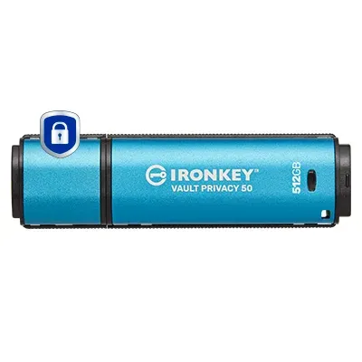 Kingston Ironkey Vault Privacy 50/512GB/USB 3.2/USB-A/Modrá