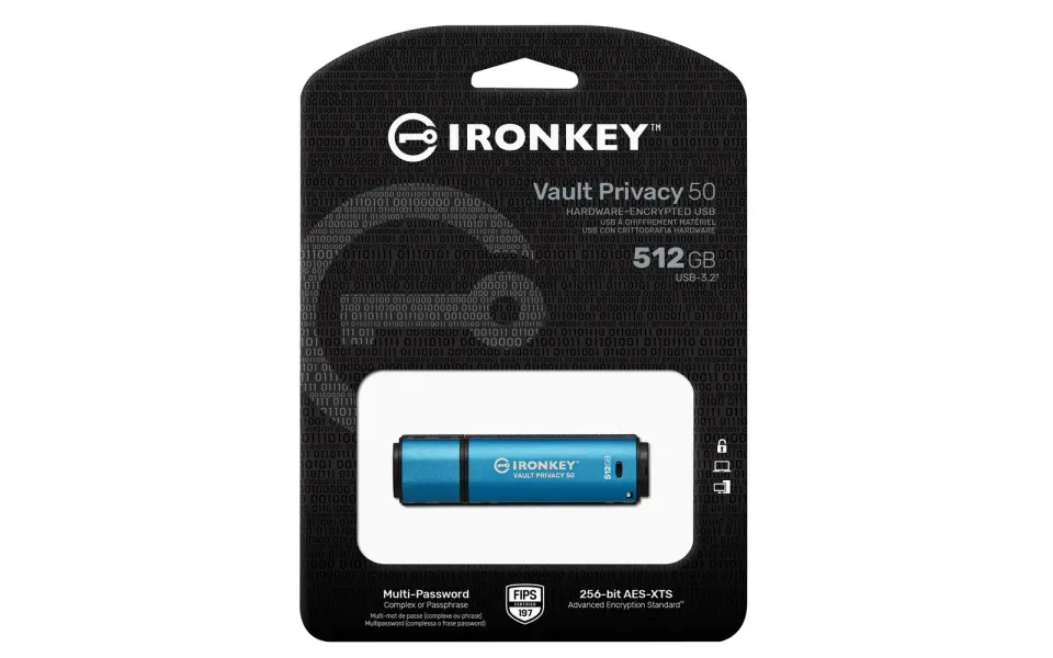 Kingston Ironkey Vault Privacy 50/512GB/USB 3.2/USB-A/Modrá