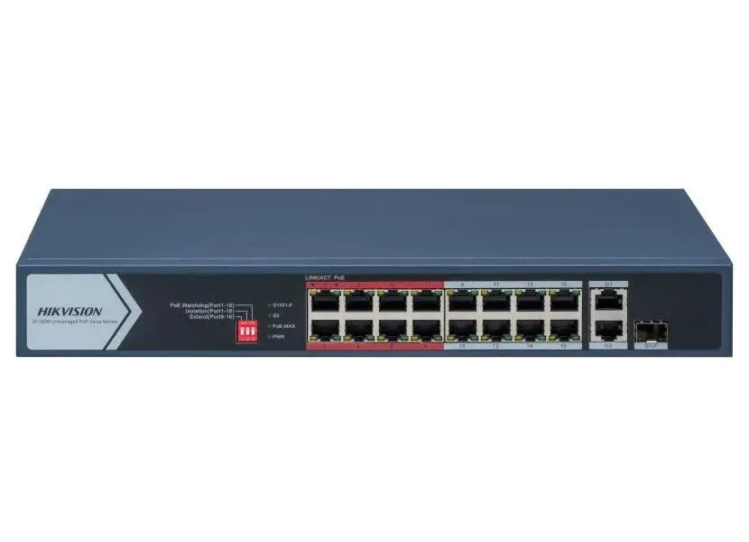 Hikvision DS-3E0318P-E/M(C) - Switch 16× 100TX PoE RJ45 port, 1 Gigabit RJ45 port, 1 Gigabit combo port
