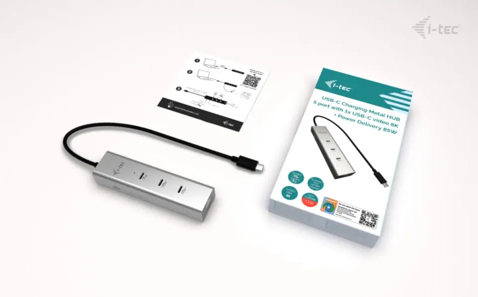 i-tec USB-C Charging Metal HUB 5port with USB-C video 8K, Power Delivery 85W