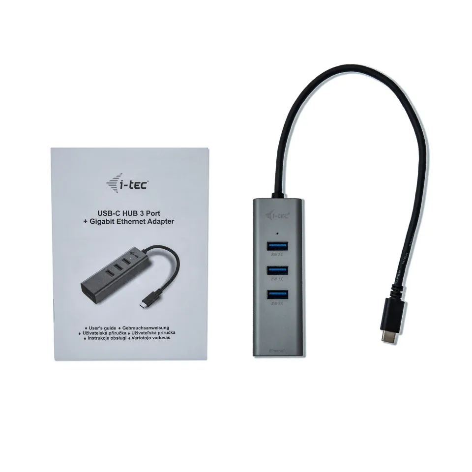 i-Tec USB-C 3.1 HUB 3port Metal + Gigabit Ethernet adaptér, 1x USB na RJ-45