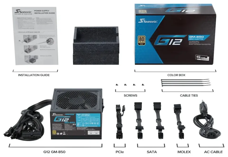 SEASONIC zdroj G12-GM-850 (V1.5) Gold / 850W / ATX / 120mm fan / semi-modulární / 80PLUS Gold