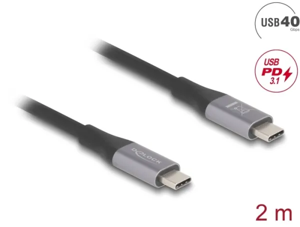 Delock USB 40 Gbps kabel USB Type-C samec na samec PD 3.1 240 W E-Marker 2 m šed