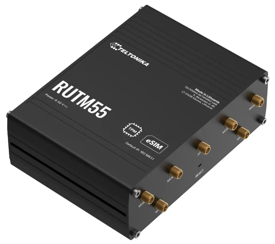 Teltonika RUTM55 Průmyslový 5G Wi-Fi Router, I/O, RS232 a RS485, GPS, eSIM