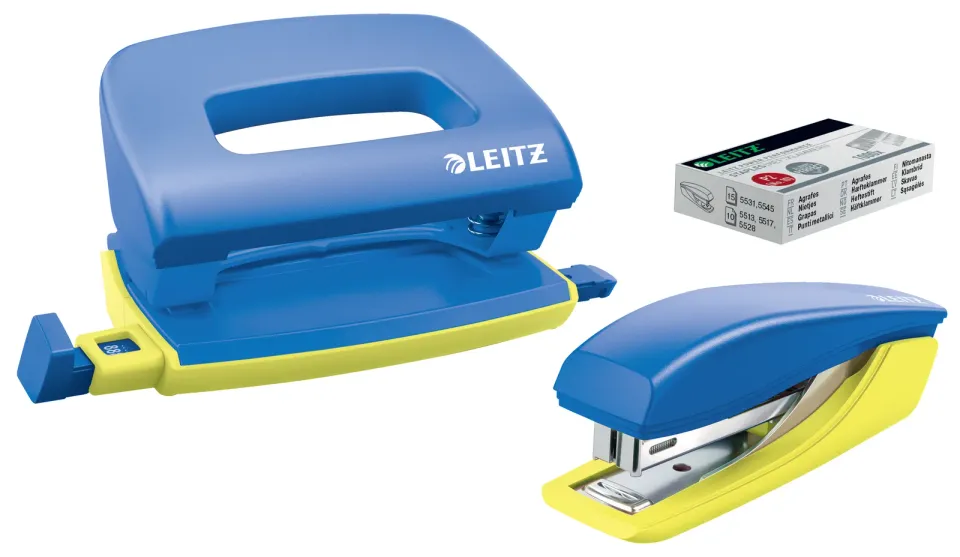 LEITZ Set mini sešívačky a děrovačky UrbanChic, modrá