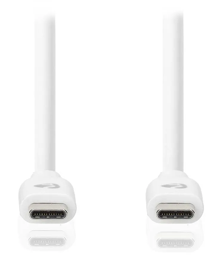 NEDIS kabel USB 3.2 Gen 1/ zástrčka USB-C - zástrčka USB-C/ 60 W/ 4K@60Hz/ 5 Gbps/ poniklovaný/ bílý/ box/ 1m