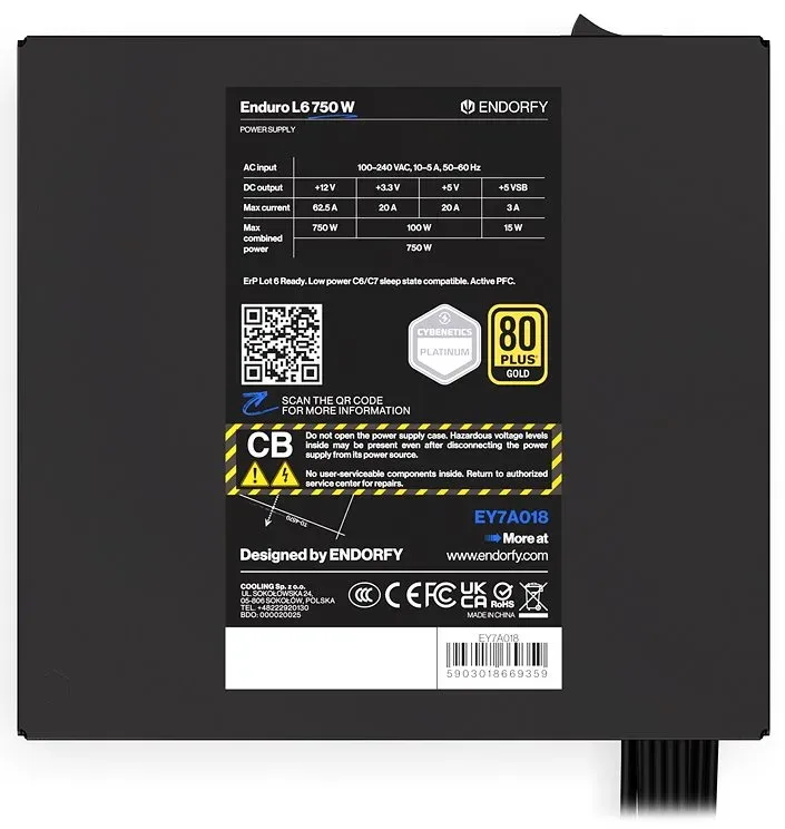 Endorfy Enduro L6 750W,Zdroj, ATX 3.1, 750W, aktivní PFC, 120mm ventilátor, PCIe