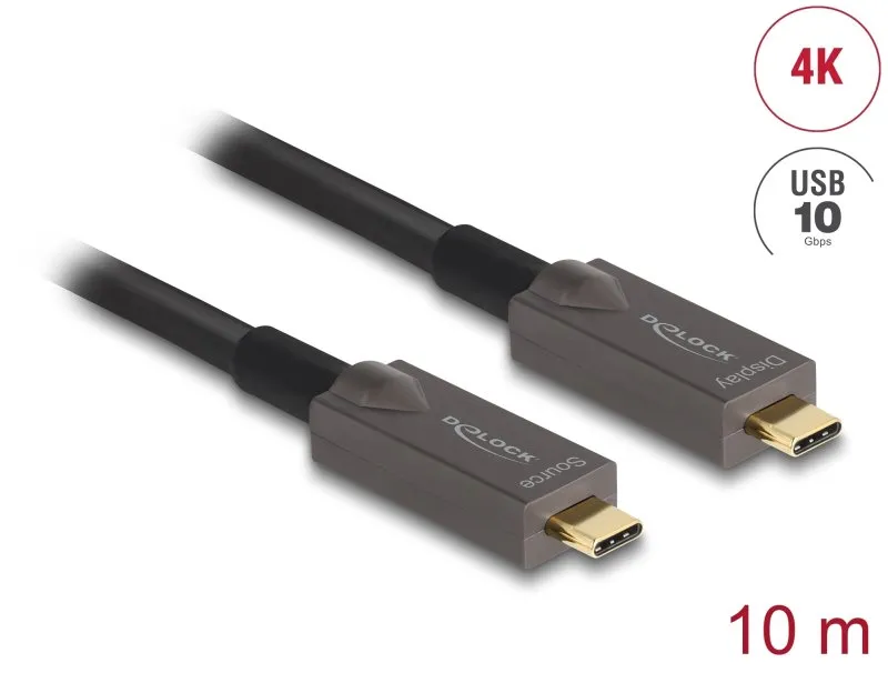 Delock Aktivní optický kabel USB-C™ 4K Video + Data + PD, délka 10 m