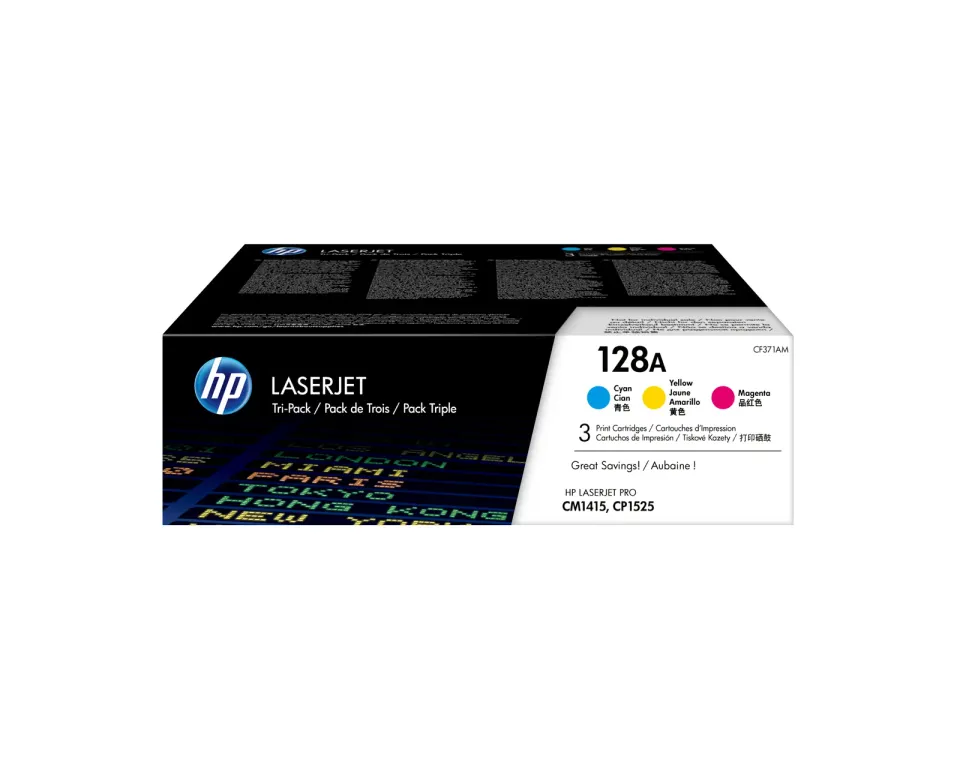 HP CF371AM originální sada tonerů (3pack toner) č. 128A CMY azurový+purpurový+žlutý 1300 stran (CE321A+CE322A+CE323A, LJ color CP1525, CM1415)