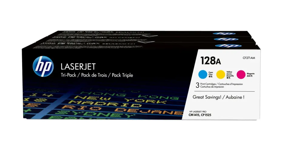 HP CF371AM originální sada tonerů (3pack toner) č. 128A CMY azurový+purpurový+žlutý 1300 stran (CE321A+CE322A+CE323A, LJ color CP1525, CM1415)