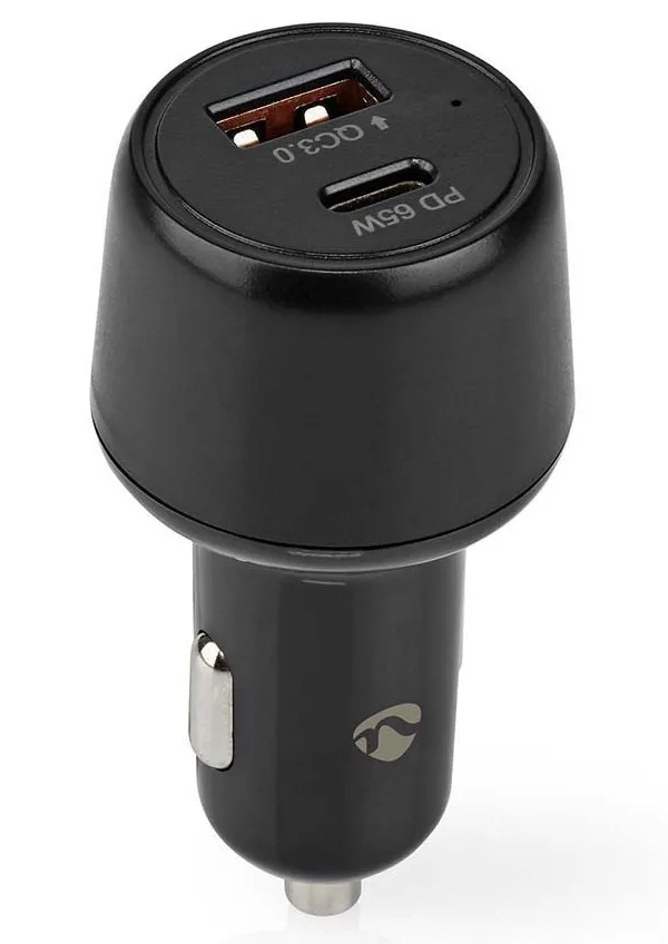 NEDIS nabíječka do auta/ 65 W/ 12 - 24 V DC/ 3.25 A/ USB-A/ USB-C/ automatická volba napětí/ černá