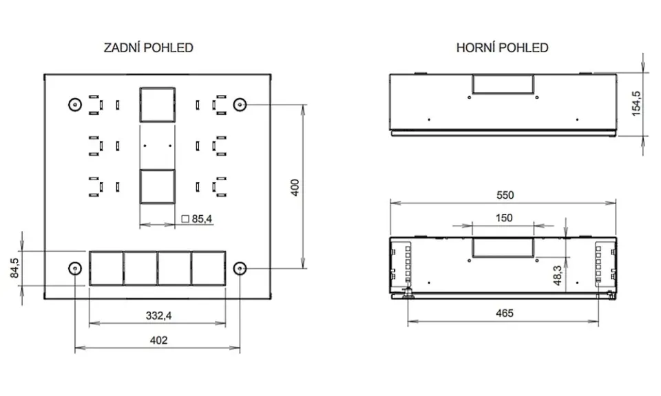 Solarix rozvaděč SOHO LC-18 s lištami 2U, 4U a 11U, 550x550x150mm šedá RAL 7035 LC-18-55-15-G