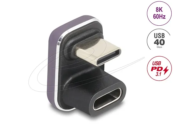 Delock USB-C adaptér 180° úhel 40 Gb/s PD 3.1 240 W samec na samici ve tvaru U 8
