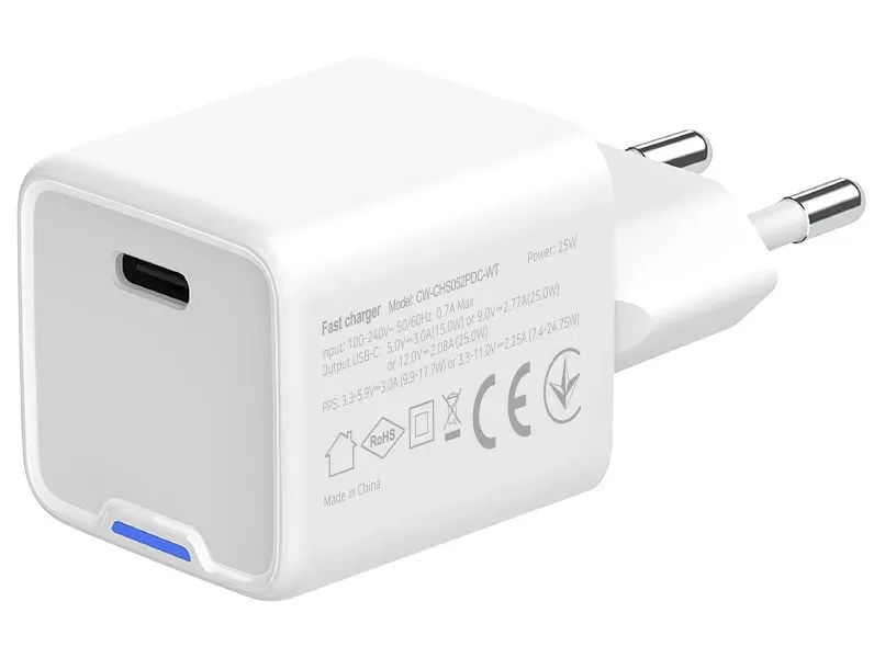 COLORWAY 1x USB-C/ síťová nabíječka/ GaN/ PD/ PPS/ 25W/ Včetně 100cm kabelu/ Bílá