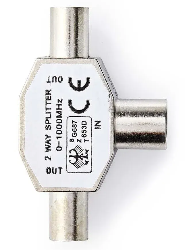 NEDIS koaxiální rozbočovač/ 2x IEC (koaxiální) zástrčka - IEC (koaxiální) zásuvka/ kov/ BOX