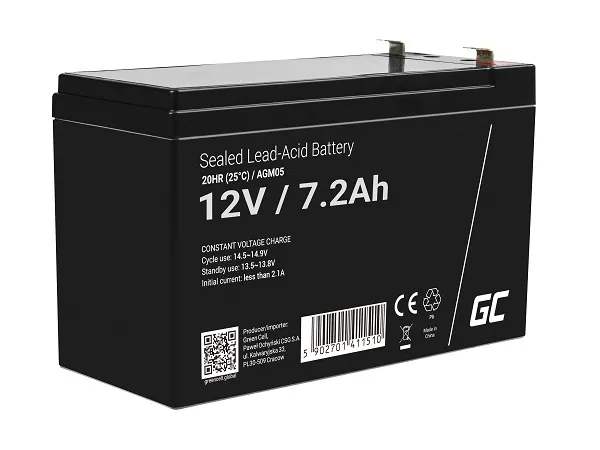 Green Cell AGM VRLA 12V 7.2Ah maintenance-free battery for the alarm system, cas