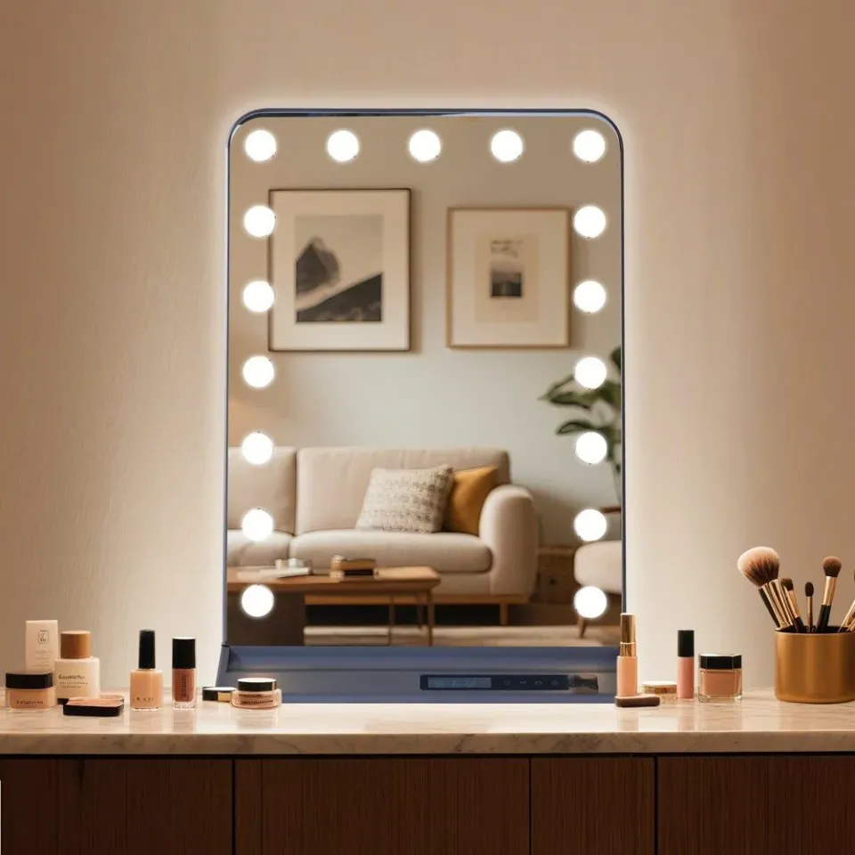 IMMAX LED zrcadlo HOLLYWOOD Make-up/ CCT/ LCD display/ USB C/A výstupy/ šedé
