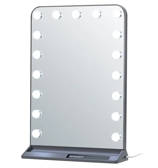 IMMAX LED zrcadlo HOLLYWOOD Make-up/ CCT/ LCD display/ USB C/A výstupy/ šedé