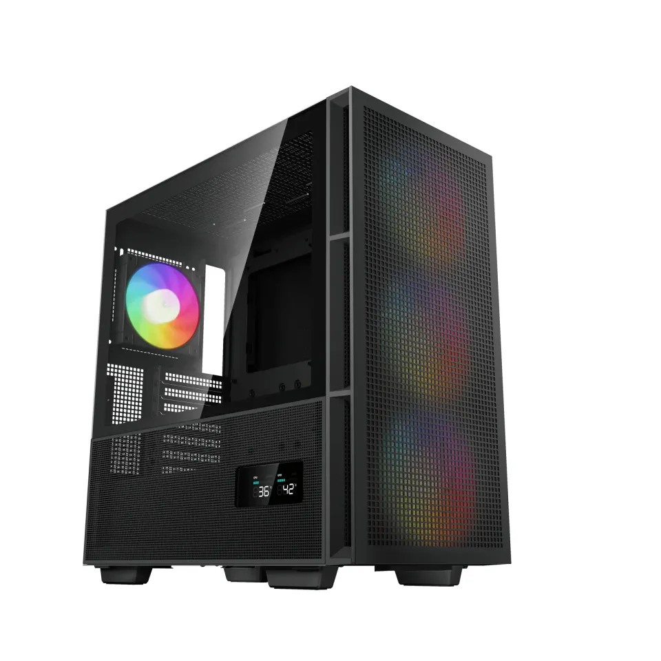 DEEPCOOL skříň CH560 Digital / MidT/ 3x140 a 120mm ARGB fan / USB 3.0 / USB-C/ tvrzené sklo / digitální displej / černá