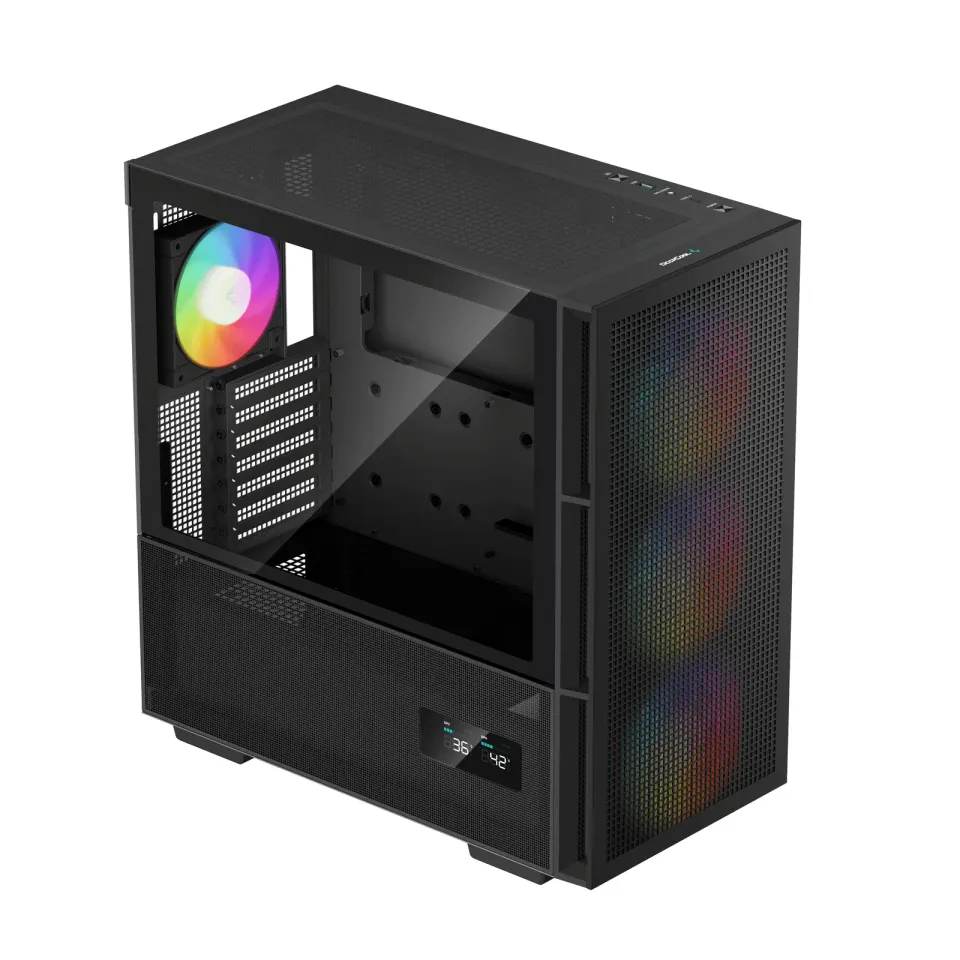 DEEPCOOL skříň CH560 Digital / MidT/ 3x140 a 120mm ARGB fan / USB 3.0 / USB-C/ tvrzené sklo / digitální displej / černá