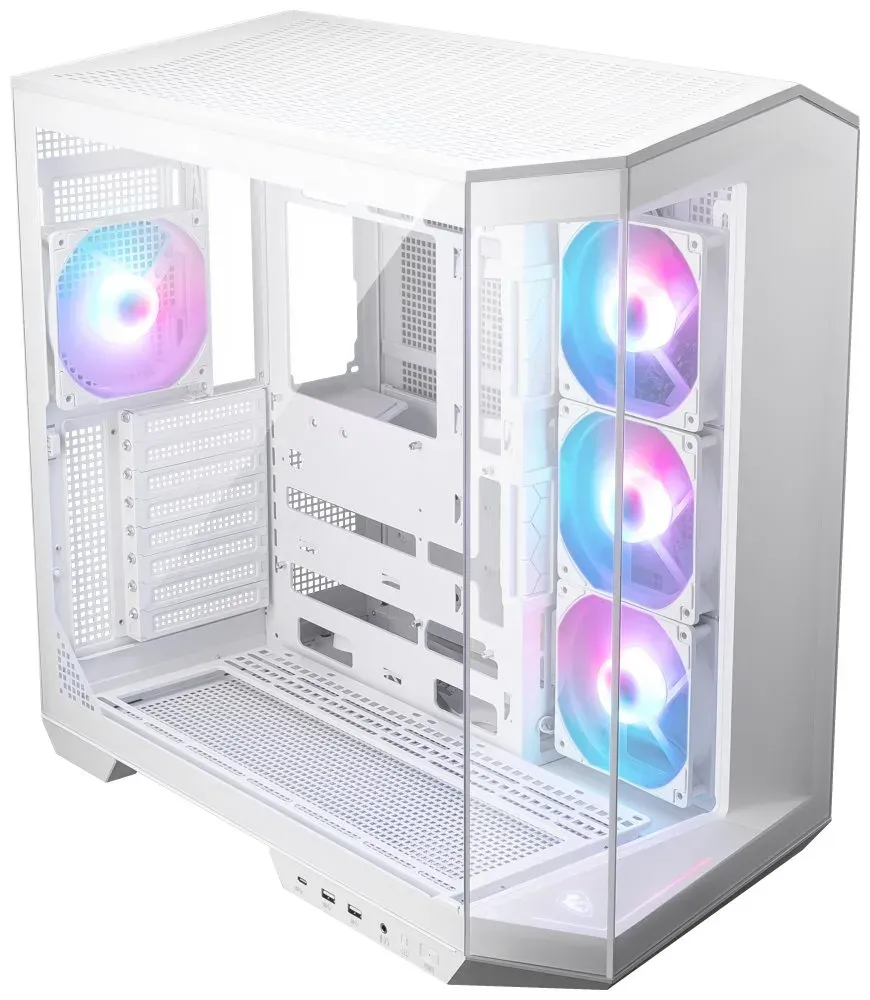 MSI skříň MAG PANO 100R PZ White/ bez zdroje/ levé a přední sklo/ 4x 120 mm A-RGB fan/ 1x USB-C/ 1x USB3.2/ b...