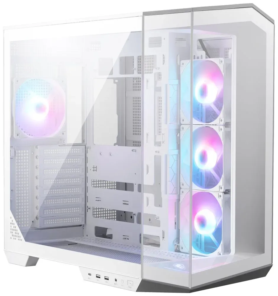 MSI skříň MAG PANO 100R PZ White/ bez zdroje/ levé a přední sklo/ 4x 120 mm A-RGB fan/ 1x USB-C/ 1x USB3.2/ b...