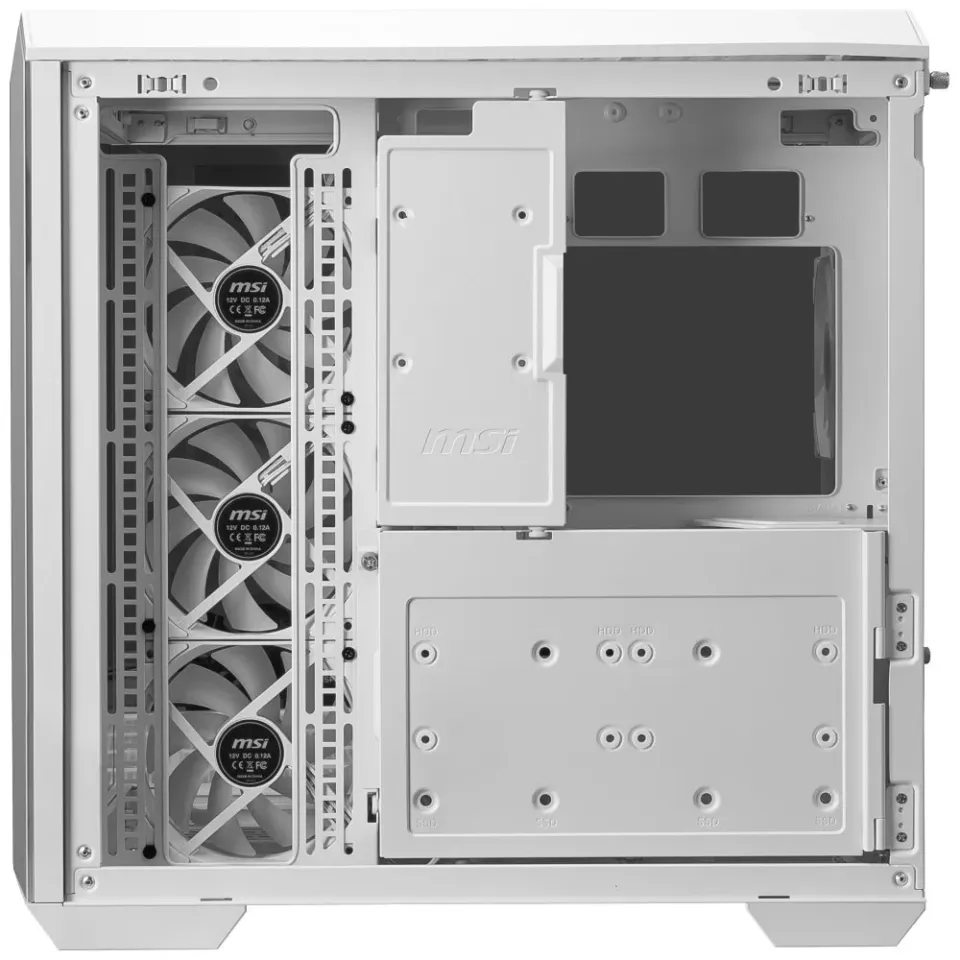 MSI skříň MAG PANO 100R PZ White/ bez zdroje/ levé a přední sklo/ 4x 120 mm A-RGB fan/ 1x USB-C/ 1x USB3.2/ b...