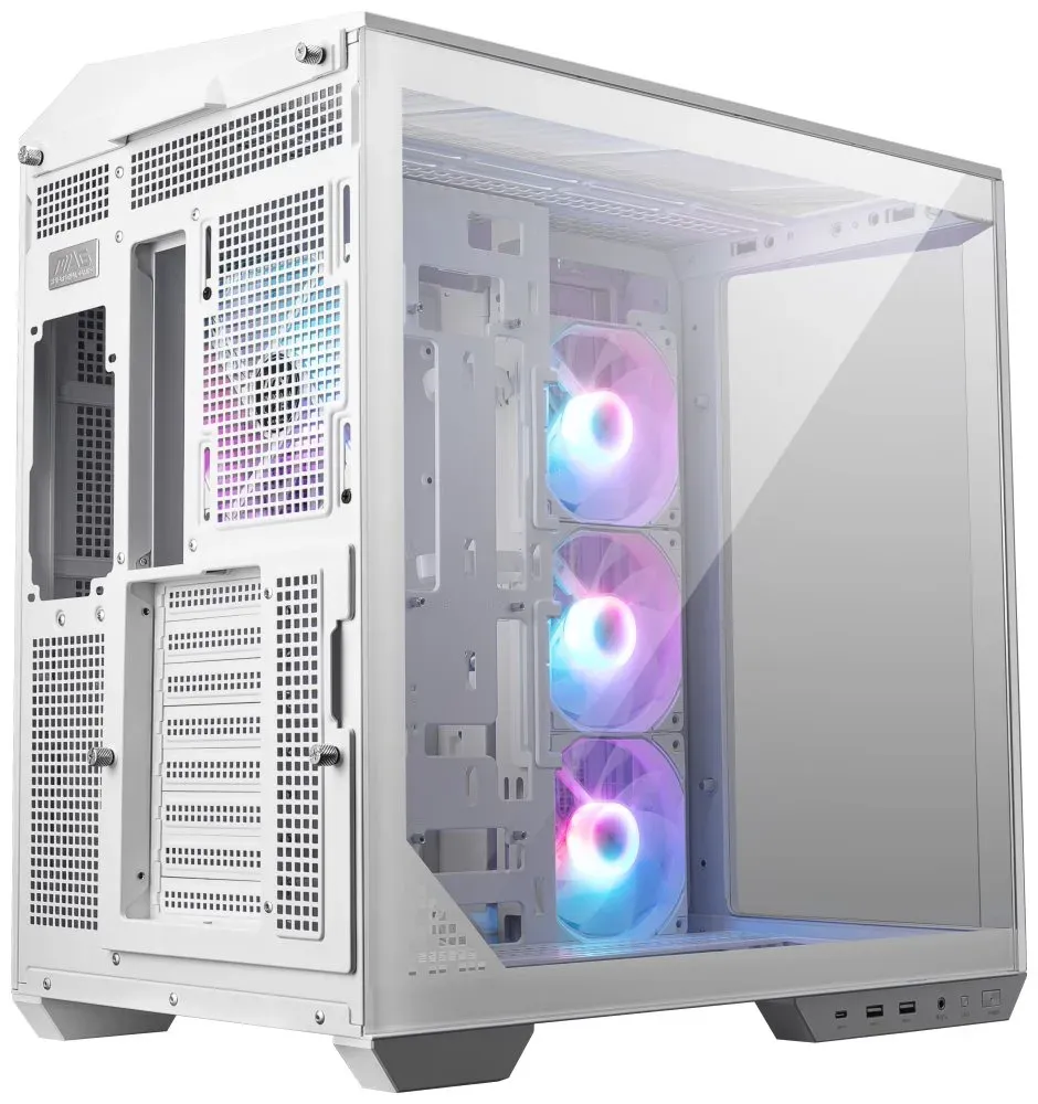 MSI skříň MAG PANO 100R PZ White/ bez zdroje/ levé a přední sklo/ 4x 120 mm A-RGB fan/ 1x USB-C/ 1x USB3.2/ b...