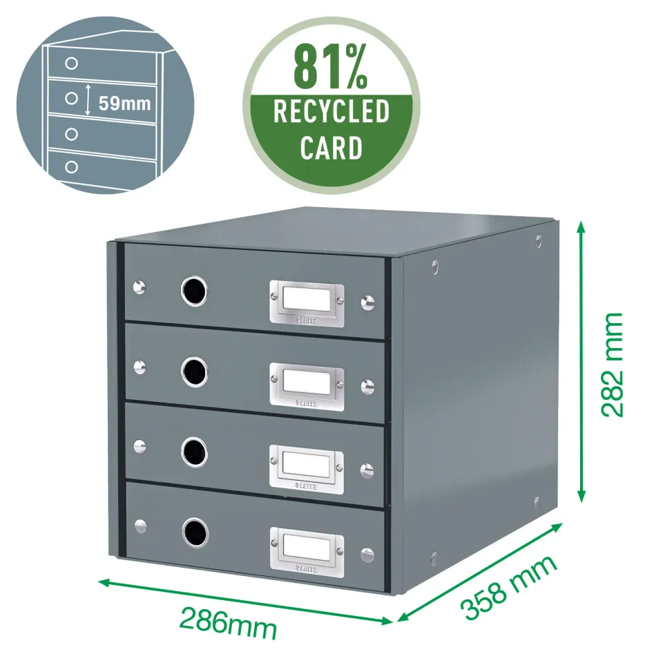 LEITZ Zásuvkový box Click&Store, 4 zásuvky, zelená