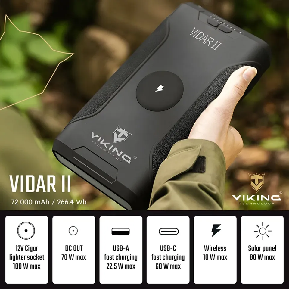 Viking outdoorová powerbanka VIDAR II, 72000 mAh, bezdrátové nabíjení