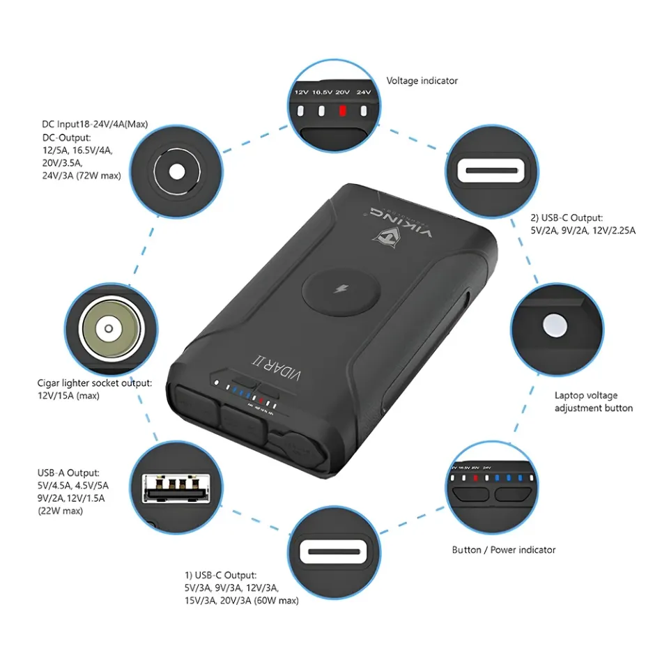 Viking outdoorová powerbanka VIDAR II, 72000 mAh, bezdrátové nabíjení