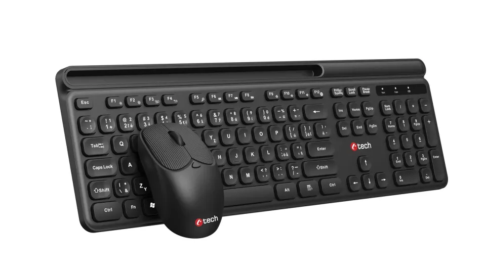C-TECH WLKMC-05B Quallis, bezdrátový set klávesnice s myší,odkládací prostor,USB