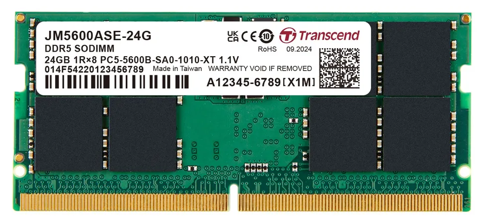 Transcend paměť 8GB DDR5 5600 SO-DIMM 1Rx16 1Gx16 CL46 1.1V